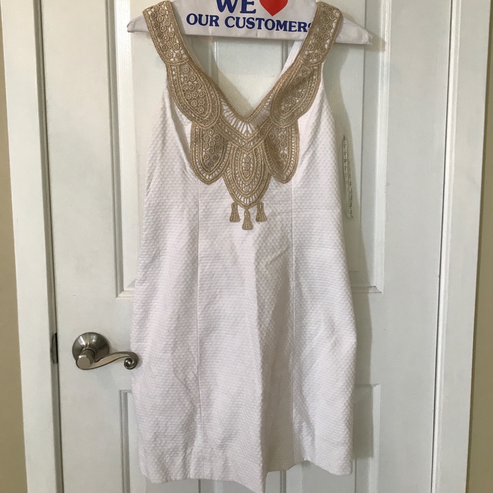 Lilly Pulitzer White and Gold Shift Dress